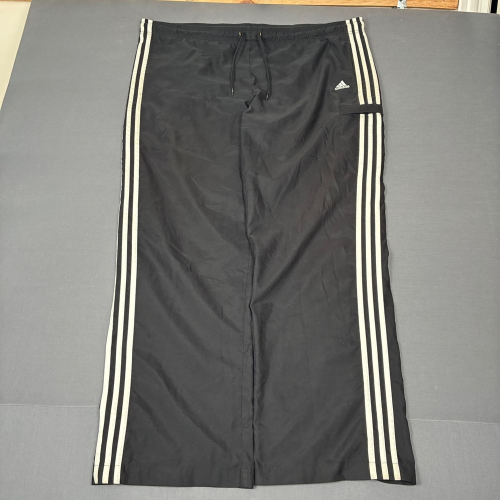 VTG Y2K Adidas Black 3 Stripe Drawstring Track Pants Men's Size XL (42x31)
